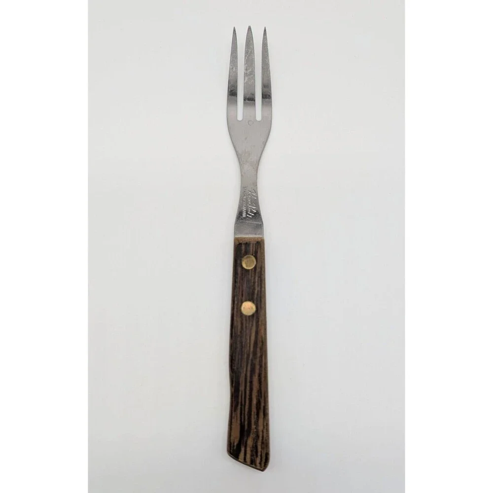 Vtg Granny Fork 3 Prongs Tines Meat Fork Stainless Prongs & Wood Handle Japan